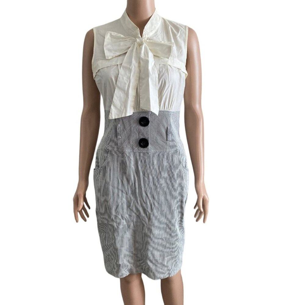 XOXO Dress Womens Medium Black White Striped Bow